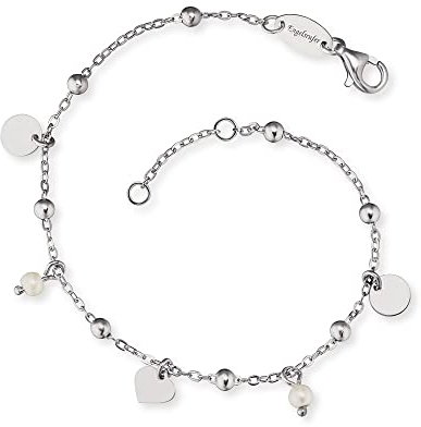 Engelsrufer Damen Armband silber aus Sterling Silber - silberne Charm Elemente und Muschelkern Perlen Anhänger - Karabinerverschluss - in zwei Längen verstellbar - nickelfrei