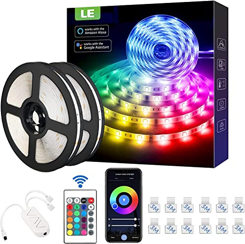 LE LED Strip Alexa 10M, 2x5M, Smart LED Streifen Wifi, RGB 300 LEDs, Wlan LED Band, Superhell 5050 Selbstklebend Lichtband, Lichterkette mit Fernbedienung, Kompatibel mit Alexa, App, Google Home, IP20