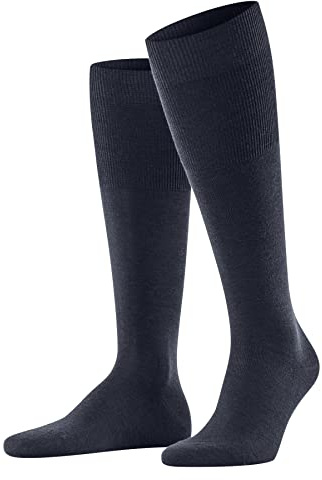 FALKE Airport M Kh lana cotone al ginocchio tinta unita 1 paio, Calzini lunghi Uomo, Blu Dark Blue Melange 6688, 41-42