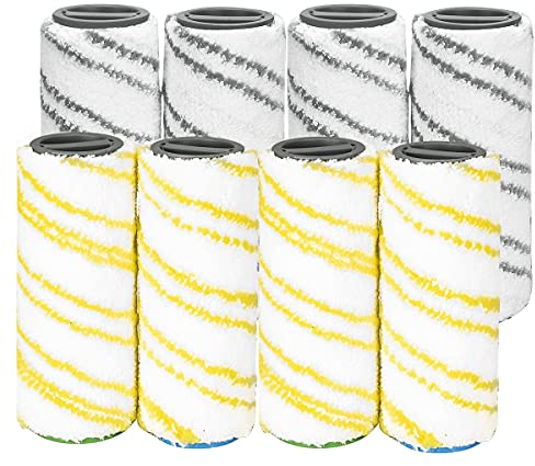 DrRobor 8 Stück Walzenset für Kärcher FC7 FC5 FC3 FC3D EWM2 Elektrischer Bodenreiniger 2.055-007.0/2.055-006.0 （Gelb + Grau）