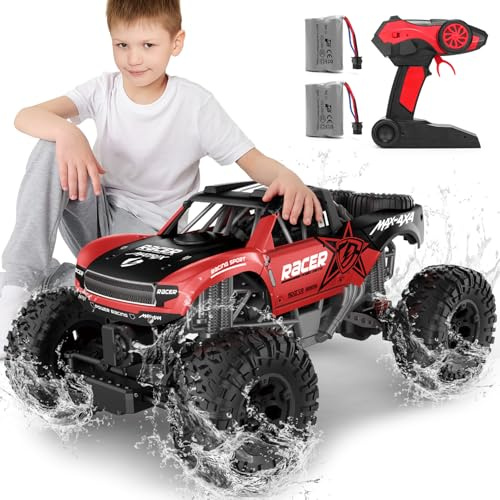 JONEALA RC Trucks 4x4 Offroad Waterproof - 1:12 Scale Large Amphibious Remote Control Car, Dual Motors Crawler Vehicle, Monster Truck Toys with 2 Rechargeable Batteries, Best Gift for Kids Adults