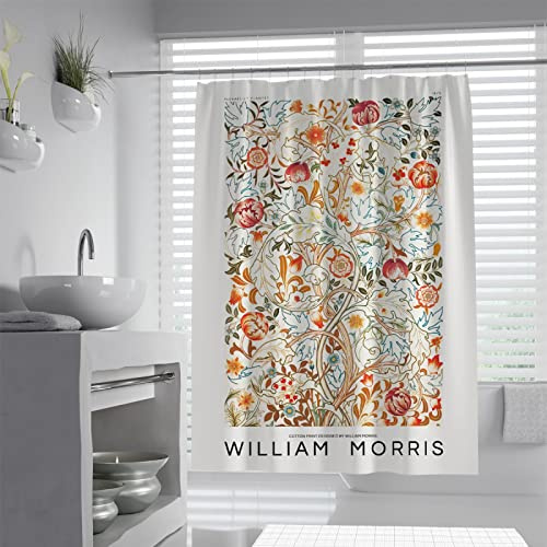 Vintage William Morris Duschdraperi Design Duschdraperi Set för badrum Kraftiga tyg Tvättbara Duschdraperikrokar 90Wx180Lcm Duschgardin