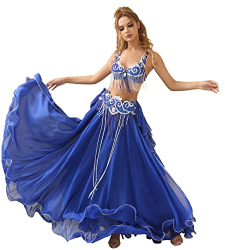 ROYAL SMEELA Magdansare kostymer professionella för kvinnor magdans kläder för damer magdans kläder dam magdans kostym set magdans kostym magdans kostym set magdans kostym, BLÅ, L