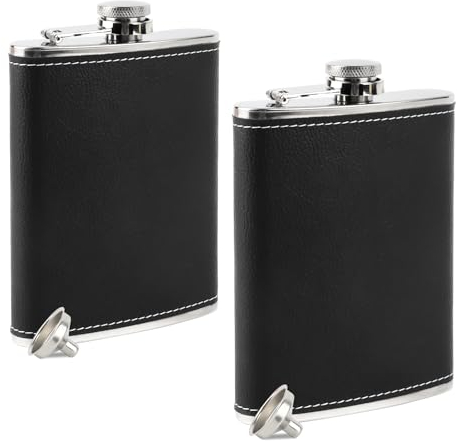2 Fiaschetta Tascabile e 2 Imbuto, Set di Fiaschette in Acciaio Inossidabile, RISVOWO 8 oz / 227 ML Fiaschetta Whisky per Liquori, Portatile Hip Flask, per Bar, Campeggio, Picnic