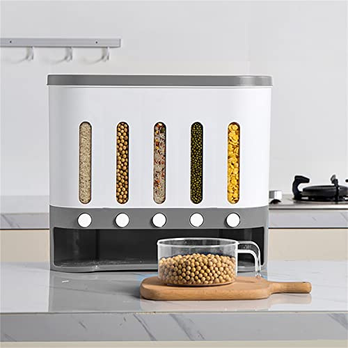 Shiyinge Distributore di cibo secco a parete, dispenser per cereali, con tazza, barile di grano, riso, cibo secco, contenitore per cucina, moderno, grande capacità totale, 9 kg