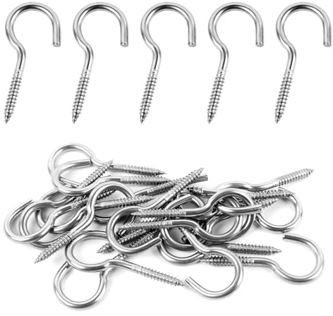 BOUMVID 10 Pièces Crochets à Visser Inox 304, M5 x 65mm Crochets Muraux à visser, Crochets à vis de plafond, Crochet a Visser Métal pour Accrocher Lumières, Cordes, Plantes, Mural, Tasses, Chapeaus