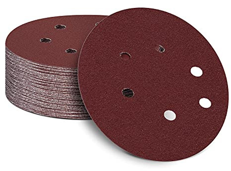 Lot de 50 disques abrasifs 150 mm pour ponceuse excentrique Grain 150 mm Papier abrasif 6 trous 6 trous Pour bois, matériaux en bois, panneaux de particules, métal