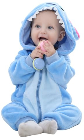 Monstoyo Mono Bebé Invierno Pijama Niño Niña, Cálido Franela Unicornio Dinosaurio Disfraz Bebé, Animale Pelele Mameluco Buzo con Capucha Recién Nacido Saco Dormir Azul 80(6-12 Meses)