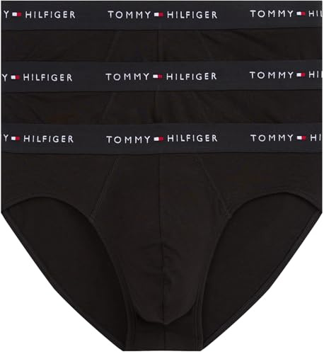 Tommy Hilfiger Uomo Slip Hipster Confezione da 3 con Fascia con Logo, Nero (Blk/Blk/Blk), XXL