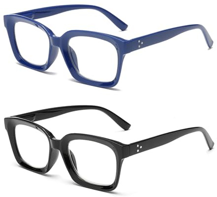 Hubeye Lunettes de lecture à grand cadre carré pour homme et femme - Mode rétro Oprah - Style Oprah - Bloquant la lumière bleue - Lecteur d'ordinateur, Noir/bleu E68, Large