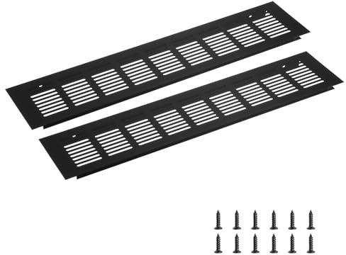 sourcing map Rectangle Ventilation Grille 400x80mm/16x3 Black | Aluminum Alloy Mesh,Air Vent Cover,Louvered Ventilation Cover,with Mounting Screws for Cabinet Shoe Closet