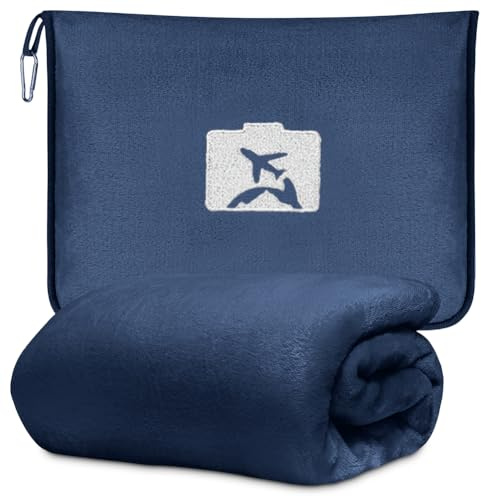 Manta de viaje 2 en 1 para avión y coche, suave y cálida, con funda de equipaje y clip para mochila, cojín transformable ultraligero