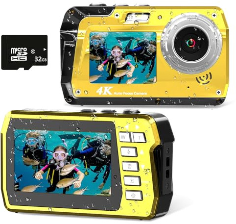 Underwater Camera 4K 48MP Waterproof Digital Camera with 32GB Card, Dual-Screen Selfie (Front & Rear), 10FT/3M Dive for Snorkeling, Surfing, Rafting, Swimming, Travel