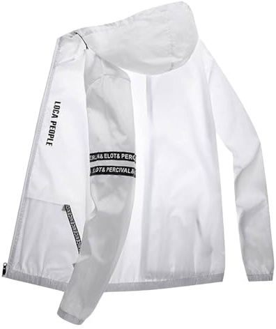 Rrongwn Chubasquero para hombre, impermeable, ligero, para camping, senderismo, transpirable, plegable, chaqueta softshell con capucha, Blanco, 3XL