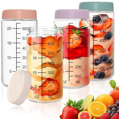 Yoassi 4Pcs 700ml Tarros de Cristal Hermético con Tapa, Botellas de Vidrio Transparente con Tapa para Yogur, Nuez, Caramelos