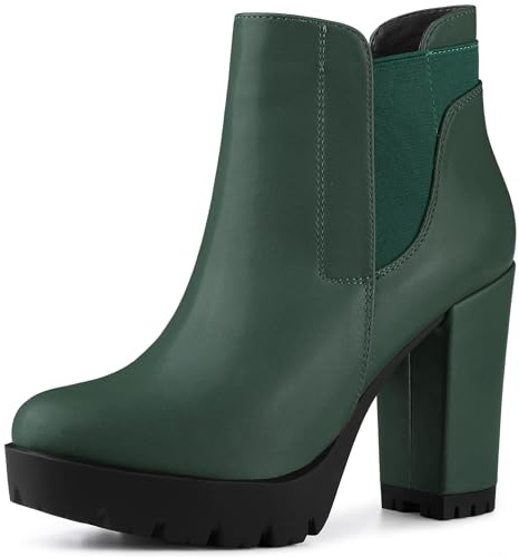 Allegra K Botines gruesos con plataforma de tacón alto para mujer, verde oscuro, 39.5 EU