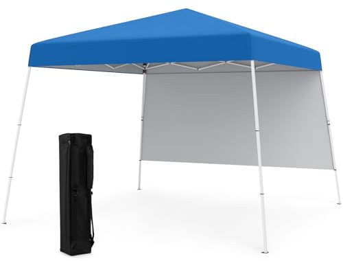 COSTWAY Carpa Plegable 3x3m, Pop up, cenadores para Jardin con 1 Pared Lateral, Bolsa de Transporte, Protección Solar, Pergolas de Jardin Exterior Camping, Playa (Azul)