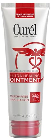 Curel Ultra Healing Ointment, Healing Ointment with Touch Free Applicator, Body and Face Moisturizer for Women and Men, 4 Oz