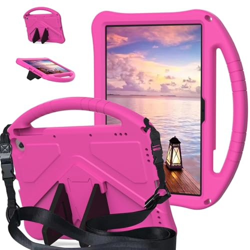 HUOLUNGJIN Compatibile con Amazon Kindle Fire HD 8 e Fire HD 8 Plus Tablet (12/10, 2024/2022/2020) Graziosa custodia paraurti leggera in EVA con tracolla regolabile, supporto e maniglia (rosa)
