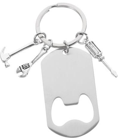 POPETPOP Stainless Steel Bottle Opener Keyring Metal Beer Opener Keychain with Hammer Wrench for Men Portable Bar Kitchen Accessory