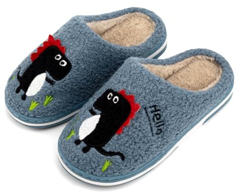 INMINPIN Hiver Chaussons de Maison Enfants Chaudes Peluche Pantoufles de Coton d'Intérieur à Dinosaure de Dessin Animé pour Garçon Fille,Bleu R,35/36 EU = Fabricant 36/37