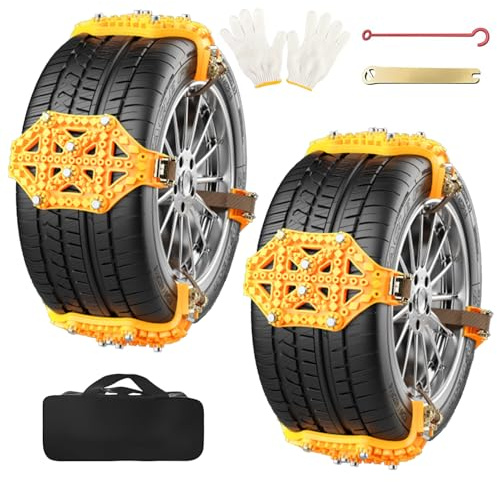 Lot de 8 chaînes à neige universelles pour voiture - Pour une largeur de pneu de 165 à 265 mm - Antidérapantes - Avec gants et outils - Chaînes de pneus pour la plupart des voitures, SUV, camions