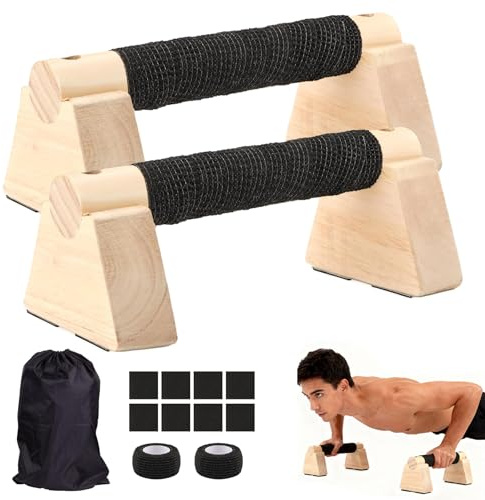 Wooden Parallettes Bars,2 PCS Wood Push Up Bar Calisthenics Equipment for Home,Pushup Handles for Men Strength Training,Calisthenics Bars, Non-Slip Base
