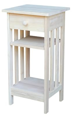 IC International Concepts, Mission Telephone Stand , Solid Wood, Real Parawood, 15.6 W x 14.2 D x 30.3 H, Easy Assembly, DIY, Paint or Stain Your Way, Unfinished