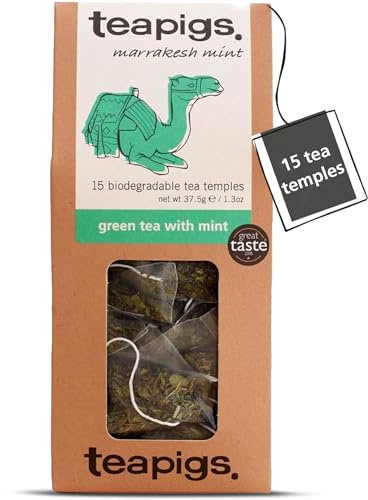 teapigs Green Tea with Mint - Traditional Moroccan Blend - Tea Bags Made with Whole Leaves - Caffeinated & Naturally Energising - Great Taste Award Winner - 15 Biodegradable Tea Temples (1 Pack)