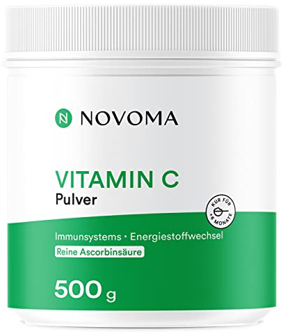NOVOMA Vitamina C Polvere Pura 500 g, 1000mg Vitamina C per dose, Acido Ascorbico Puro in Polvere Ultra Fine, Sistema Immunitario e Stanchezza, Cucchiaio di Misurazione Incluso (ex Nutrivita)