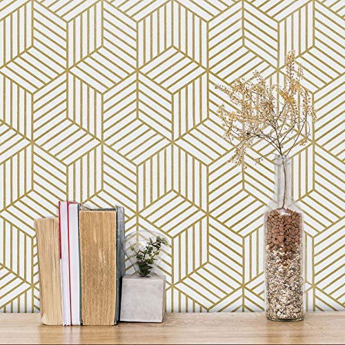 MelunMer Geometric Contact Paper Peel and Stick Wallpaper Gold 17.7”×118”