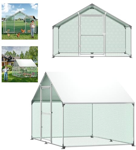 Aufun Hühnerstall Freilaufgehege XL mit Schloss, Verzinkter Stahl Kleintierstall Freigehege, Hühnerhaus Dach Geflügelstall für Hühnerkäfig Vogelkäfig Kleintiere Haustierkäfig Outdoor, 3x2x2m
