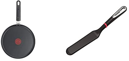 Tefal Day By Day On Poêle à Crêpe 25 cm Antiadhésive Résistante Plaque Electrique Gaz Vitrocéramique Crêpière Facile à Nettoyer Thermo-Signal & Ingenio Spatule à Crêpes, Silicone, 38,1 x 9,2 x 7,2 cm