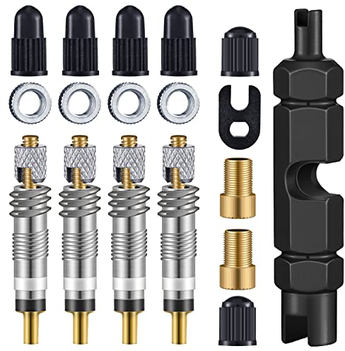Dacitiery 18 STK Presta-Ventilkernset,Fahrradventil Set Ventiladapter Französisches Fahrrad-Ventil für Fahrradventil Adapter für Fahrräder und Mountainbikes (Schwarz)