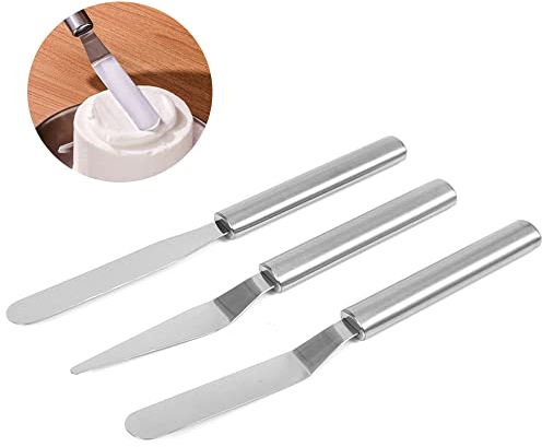 3 Stück Tortenspatel Set für Backen, Winkelpalette aus Edelstahl Abgewinkelter Zuckergussspatel für Tortendekoration, 1 Gerader Offset Tortenspachtel + 2 Winkelpaletten Spachtel für die Küche