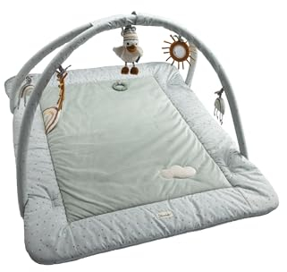 Spielbogen Ente Edda Lou, Baby Krabbeldecke 80 x 100 cm mit abnehmbarem Spielzeug und Kuscheltier, Spieldecke
