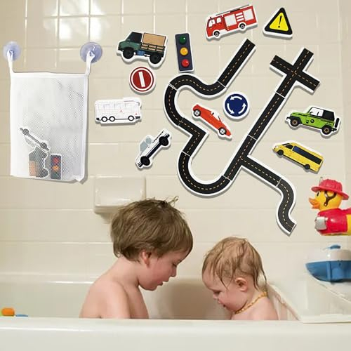 Delsen 23 Pièces Jouets de Bain pour Bébé, Bain Jouets Set, Jouet de bain bébé Avec Filet Rangement, Jouets de Bain en Mousse pour Enfants, Jouets de Baignoire flottants, Jeux de Bain Bébé 1 2 3 4 Ans