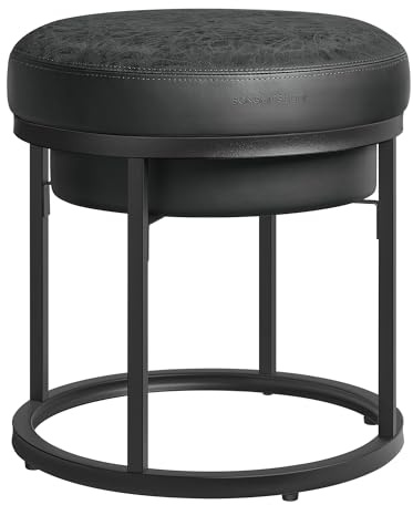 SONGMICS HOME LUIZ Collection - Ottoman Footstool, Round Ottoman, Vanity Chair Stool, Footrest, Reversible Top, Side Table, Max. Load 660 lb, Bedroom Living Room Entryway, Ink Black ULOM080B01