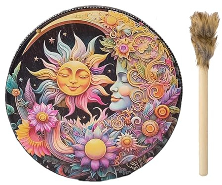 Lnhgh Tambor de nativos americanos, tambores de mano para adultos - Tambor chamánico de cuero PU hecho a mano | Herramienta de sonido chamánico vintage con, suministros de música