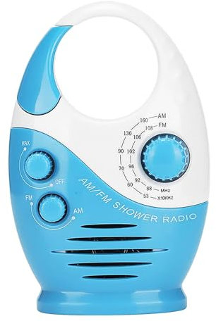 Sarini Radio de Ducha Resistente al Agua,Radio Am FM portátil con diseño de Gancho,Altavoz Incorporado,Adecuado para baño,Cocina y Exteriores