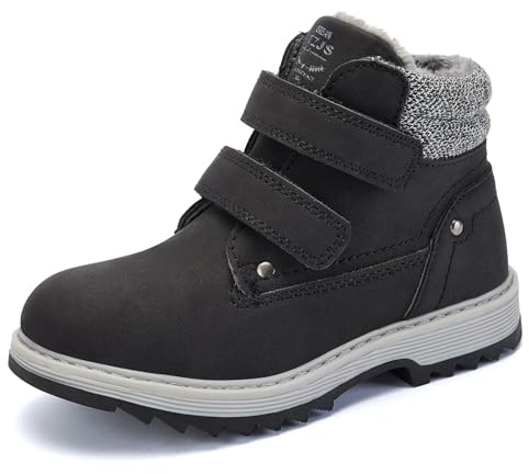 TZJS Bottines d'hiver classiques unisexes pour enfant, garçon et fille, avec fermeture Velcro, imperméables, bottines de travail, antidérapantes, pour trekking, hiver, pointure 22-35 EU, 34 EU