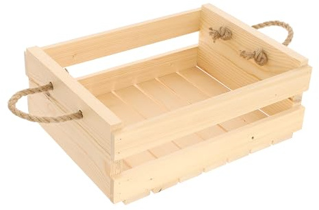 GoodFreshDecor Holzkiste Naturholz Kiste mit Griffen Seil Holzbox Ohne Deckel Geschenk Aufbewahrungsbox Gemüse Obst Wein 35 x 25 x 16 cm