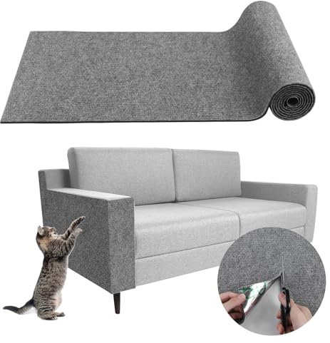 200cmx40cm Kratzmatte Katze Selbstklebend, DIY Kratzmatte Katze für Katzenständer, Holzgriff, Katzenturm, Kratzmatte Selbstklebend für Schützt Teppiche Sofa Möbelschutz,(Color:grau)