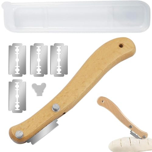 Bäckermesser,Teigmesser,Brotklinge,Teigmesser Brot,Brot Einschneidemesser Wird Mit Fünf Klingen Geliefert,Geeignet Zum Schneiden Von Brot, Gebogenem Brotmesser, Diy-Brotteig
