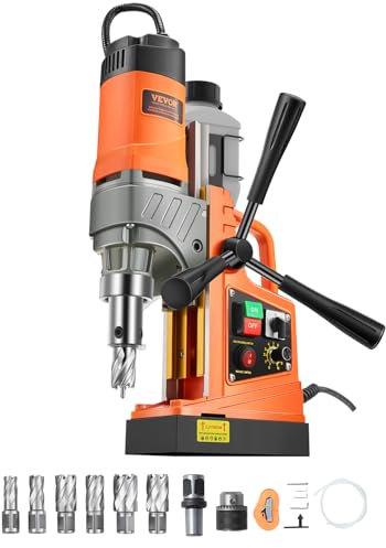 VEVOR 1450 W Taladro Magnético, Taladro de Columna Magnético Portátil de 12800 N con 6 Brocas de Perforación, Diámetro de Perforación de 50 mm, Velocidad Variable para Mejoras para el Hogar