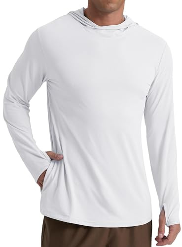 QIXING herr UPF 50+ solskydd huvtröja | lätt UV-skjorta med långa ärmar för fiske, vandring och utomhussporter | rashguard med tumhål, XL