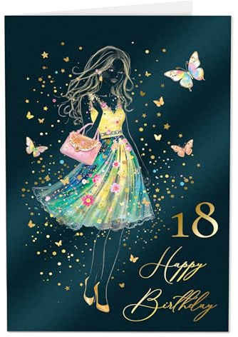 Joli Coon Papeterie Carte anniversaire 18 ans STARDUST Lady – Carte anniversaire 18 ans fille avec enveloppe en papier premium et véritable cachet de cire