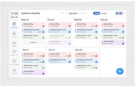 Yechiry 15.6 Tums Digital Bildram, Pekskärmsväggplanerare Interaktiv Skärm, Digital Kalender med App i Realtid Fotodelning Väggkalender för Familjescheman (A)
