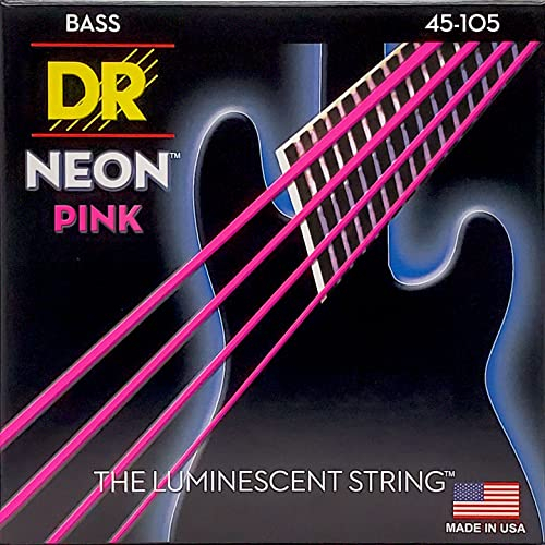 DR Strings NPB-45 Vernickelte pinke High Definition-Saiten für Bassgitarren, mittel, rose
