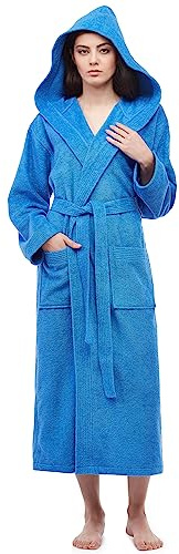Arus Womens Pacific Long Style Full Length Robe Hooded Turkish Cotton Royal Blue Medium